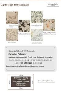 Size guide for rectangular waterproof tablecloth with French cream floral designs
