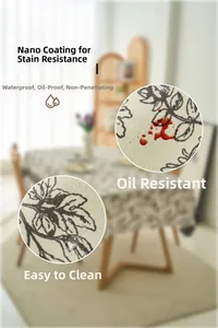 Detail of waterproof nano-coating on cream tablecloth showing oil and water resistance
