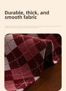 Detail of red and white checkered jacquard fabric with high density cotton blend texture