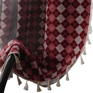 Ethnic jacquard woven red and white plaid fabric with tassels for curtains and home decor