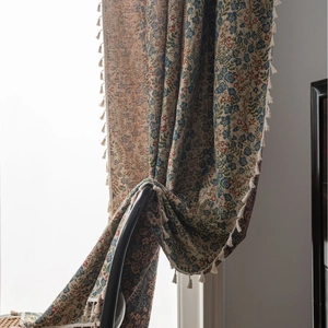 Vintage Floral Jacquard Curtain For Living Room Dining Room Beige Cotton Blend Fabric With Tassel Fringe Semi Blackout Curtain For Bedroom Home Decor