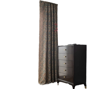 Pastel blue and red floral jacquard curtains for a rustic farmhouse aesthetic living room