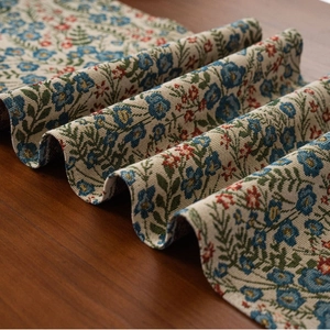 Floral jacquard table runner with vintage countryside pattern and thick woven texture