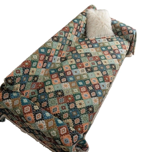 Colorful geometric jacquard throw blanket with fringe for sofa and retro home decor