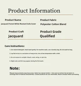 Detailed product information chart showing fabric specs and care tips for jacquard throw