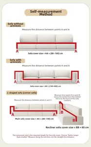 Detailed measurement guide for sofa covers showing armless and L-shape sectional dimensions