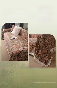 Détail de la texture tissée rétro avec bordures à franges et motifs de festons tissés