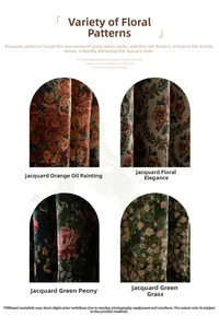 Detailed close-up of premium jacquard fabric with French oil painting flower patterns