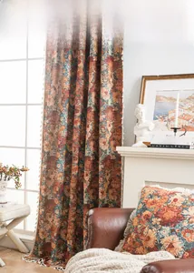 Detailed close-up showing the relief floral jacquard texture of thick vintage curtains