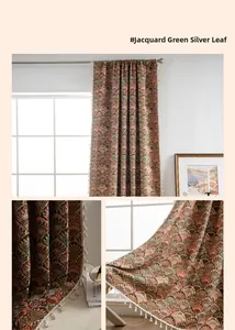 Detailansicht Jacquard-Vorhang mit Ginkgoblatt-Muster und weißem Fransenrand