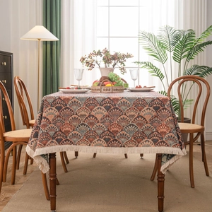 Retro Bohemian Jacquard Tablecloth With Tassels Cotton Linen Blend Rectangular Washable Table Cover For Dining Decor