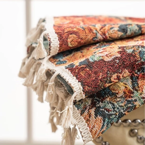 French jacquard curtain with orange floral pattern and tassels for classic living room decor