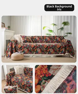 Détail du tissu jacquard iris noir avec des bords à franges blanches élégantes