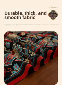 Close-up of durable jacquard fabric with vintage floral patterns and thick texture