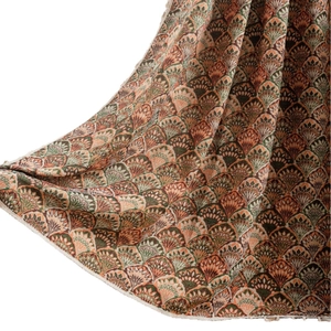 Retro American jacquard curtains with boho scalloped pattern in orange and green