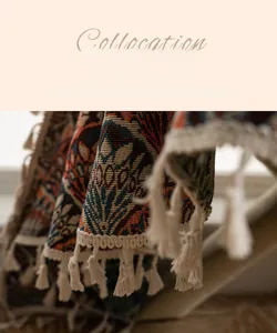 Detail von böhmischem Jacquard-Stoff mit geschwungenen Häkelkanten und Handquasten
