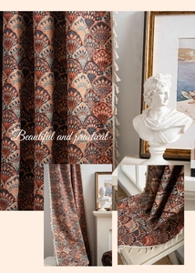 Detail von Art-Deco-Jacquard-Stoff mit Muschelmustern und Quastenfransenverzierung