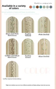 Detailed view of floral embroidery patterns on rustic semi-sheer cotton linen curtains