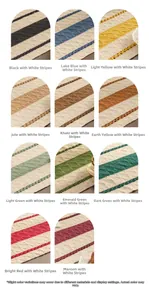 Close-up of textured woven table runner with decorative stripes and fringe detail
