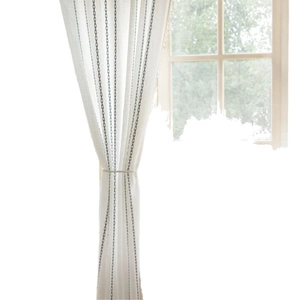 White semi-transparent curtain with grey vertical chain embroidery for modern living room