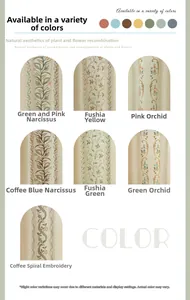 Detailed grid view showcasing seven elegant floral embroidery patterns on sheer curtains