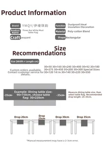 Size guide for retro red table runner showing length options and drop height visual chart