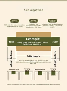 Size guide for Monet green jacquard table runner with dining and coffee table measurements