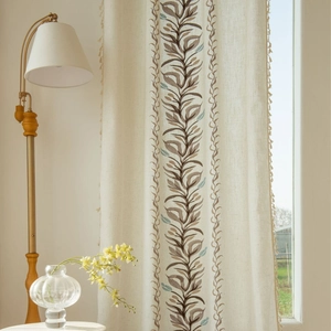 American Country Style Polyester Embroidered Floral Tassel Curtains For Living Room Bedroom Semi Shading Window Panel Decor