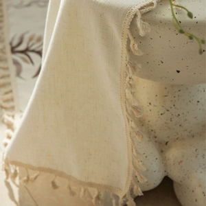 Beige American pastoral style curtain with elegant embroidery and tassel details