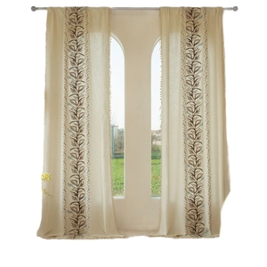 American pastoral style embroidered linen curtains with tassel edges and leaf patterns