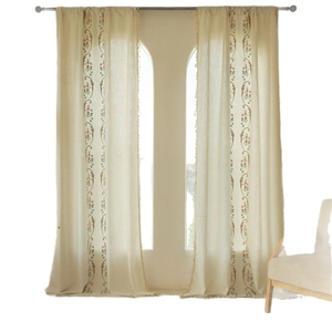 French country style embroidered sheer curtains with floral patterns and tassel trim edges