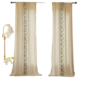 Nordic minimalist linen curtains with vintage vine embroidery and elegant tassel bottom hem