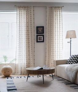 Sage green floral print semi-sheer linen curtains for balcony and living room decoration