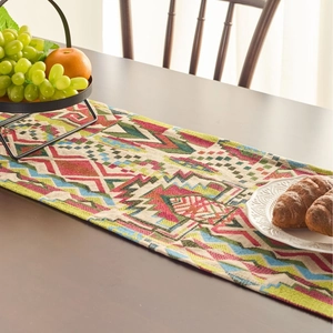 Ethnic geometric jacquard table runner with bohemian patterns for dining table decor