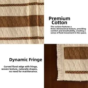 Close-up of premium cotton table runner with Nordic style texture and handmade tassels