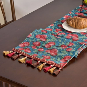 American Country Jacquard Table Runner With Tassels Vintage Floral Cherry Paisley Polycotton Fabric Table Runner For Dining Room Table Decor