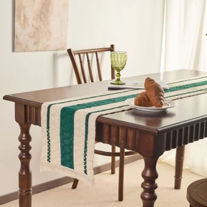 American Vintage Striped Table Runner With Tassels Woven Cotton Polyester Table Mat For Home Kitchen Decor