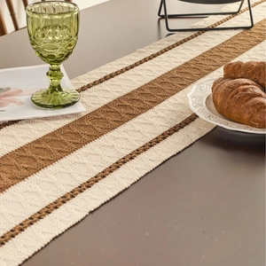Nordic Style Polyester Cotton Jacquard Table Runner With Tassels Striped Woven Tablecloth For Dining Coffee Table Cabinet Home Decor