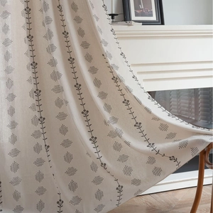 Nordic Floral Printed Cotton Linen Semi-Blackout Curtains Rod Pocket Hooks Grommet Drapery Panels For Living Room Bedroom