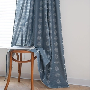 Modern navy blue curtains with white floral print and circle patterns for balconies