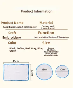Size guide for round and square scalloped cotton linen placemats with dimensions