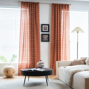 Rideaux de Fenêtre Style Nordique Imprimé Floral Mélange de Coton et Lin Semi-Occultant Draperie Orange Bleu Vert Blanc Motif Floral Passant de Tringle Oeillets Crochets Pour Salon Chambre Cuisine Balcon Maison