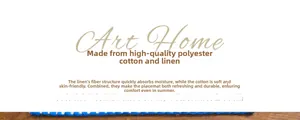 Blue woven placemat detail made of premium cotton linen with strong water absorption