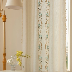 Rideaux Minimalistes Modernes Brodés de Fleurs et Vignes Avec Glands Semi Transparents Aspect Coton Lin en Polyester pour Chambre Salon