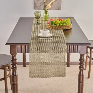 Pastoral Paper Woven Table Runner With Tassels Hollow Out Geometric Tablecloth Runner For Dining Table Coffee Table Decor
