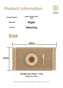 Size chart showing dimensions for a woven paper fringe placemat 50x33cm in size