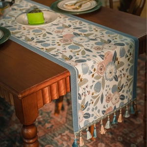 Pastoral Vintage Jacquard Floral Table Runner Polycotton Camellia Pattern Table Decorative Cloth With Tassels For Home Dining Wedding