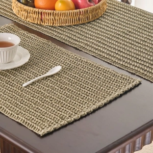Rustic woven table runner and placemats set in beige for American style dining decor