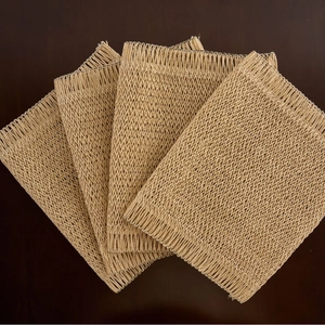 Woven Paper Fiber Placemat With Fringe Edge Rectangular Heat Resistant Non-Slip Table Mat For Dining Room Kitchen Home Decor