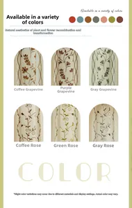 Macro view of floral embroidery patterns on semi-sheer cotton linen curtain fabrics